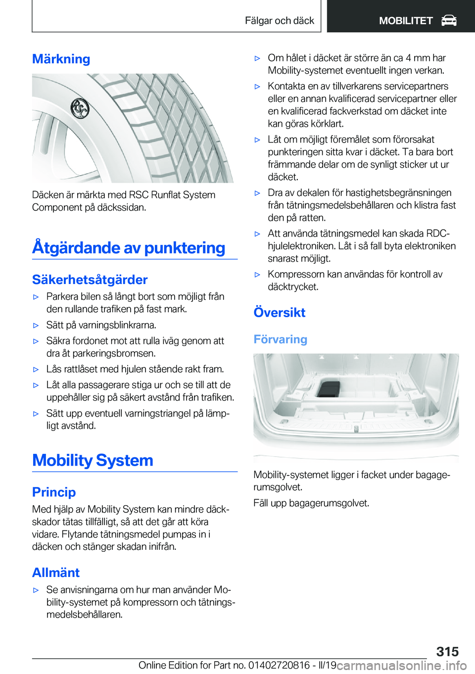 BMW X4 2019  InstruktionsbÖcker (in Swedish) �M�ä�r�k�n�i�n�g
�D�ä�c�k�e�n��ä�r��m�ä�r�k�t�a��m�e�d��R�S�C��R�u�n�f�l�a�t��S�y�s�t�e�m
�C�o�m�p�o�n�e�n�t��p�å��d�ä�c�k�s�s�i�d�a�n�.
�Å�t�g�ä�r�d�a�n�d�e��a�v��p�u�n�k�t�e�r�i�n�