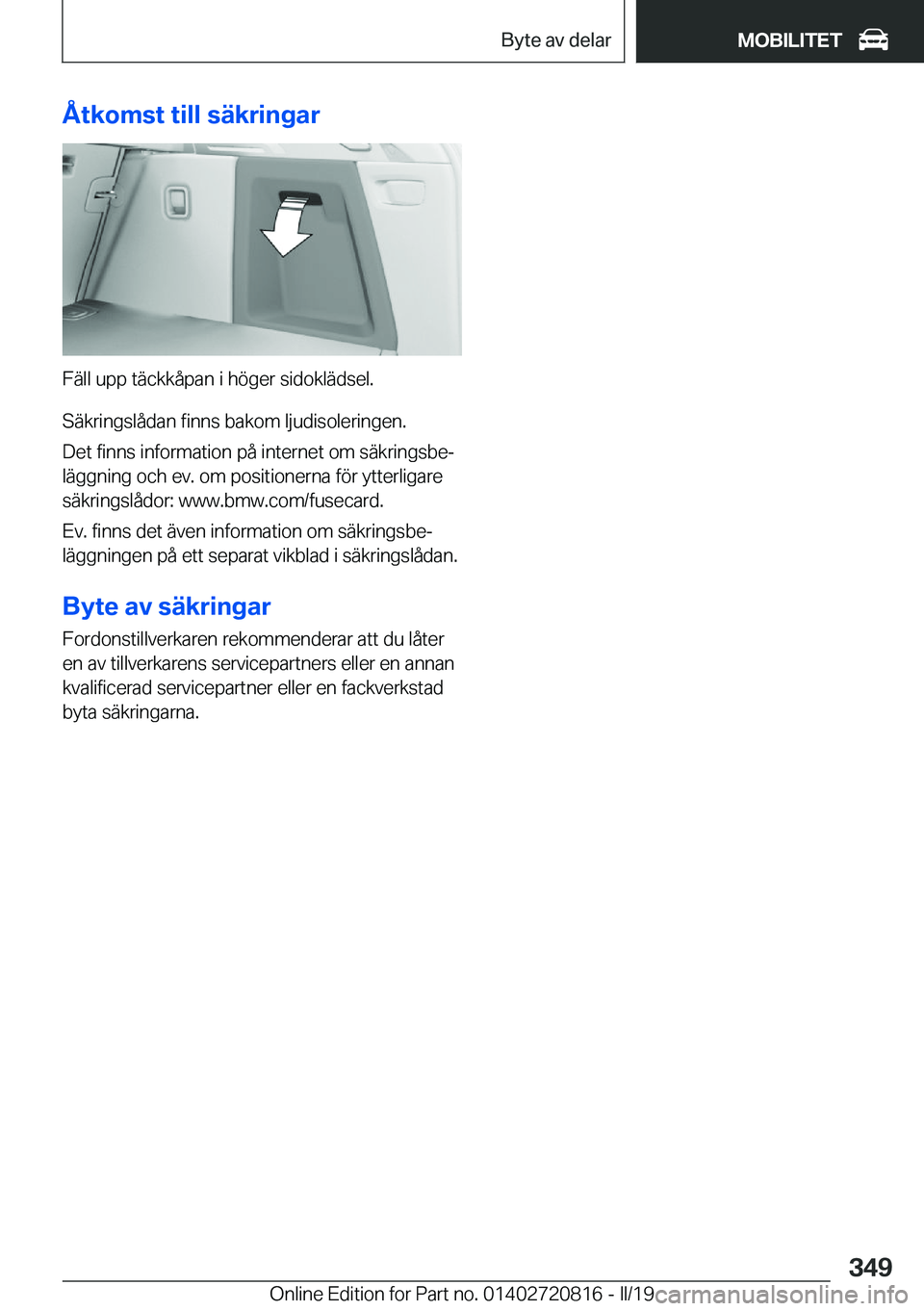 BMW X4 2019  InstruktionsbÖcker (in Swedish) �Å�t�k�o�m�s�t��t�i�l�l��s�ä�k�r�i�n�g�a�r
�F�ä�l�l��u�p�p��t�ä�c�k�k�å�p�a�n��i��h�