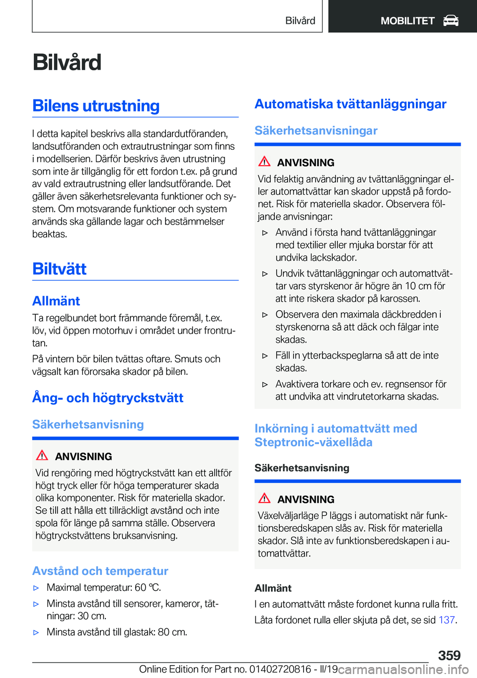 BMW X4 2019  InstruktionsbÖcker (in Swedish) �B�i�l�v�å�r�d�B�i�l�e�n�s��u�t�r�u�s�t�n�i�n�g
�I��d�e�t�t�a��k�a�p�i�t�e�l��b�e�s�k�r�i�v�s��a�l�l�a��s�t�a�n�d�a�r�d�u�t�f�