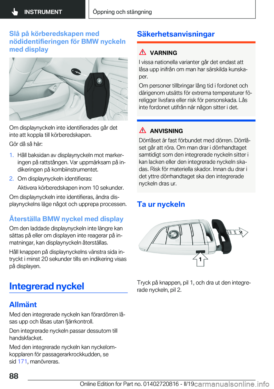 BMW X4 2019  InstruktionsbÖcker (in Swedish) �S�l�å��p�å��k�