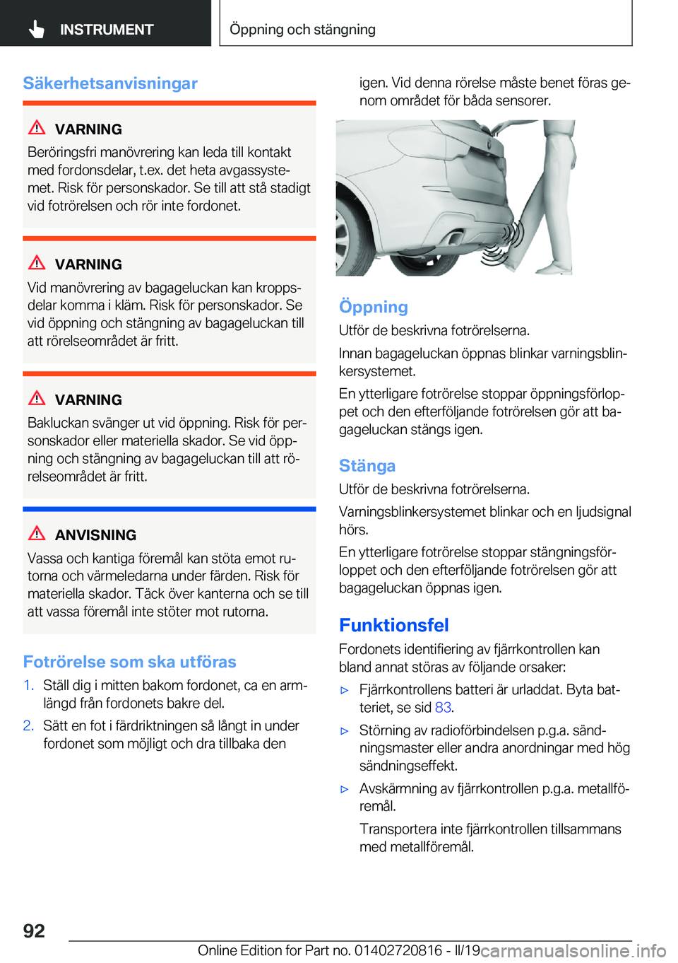 BMW X4 2019  InstruktionsbÖcker (in Swedish) �S�ä�k�e�r�h�e�t�s�a�n�v�i�s�n�i�n�g�a�r
�V�A�R�N�I�N�G
�B�e�r�