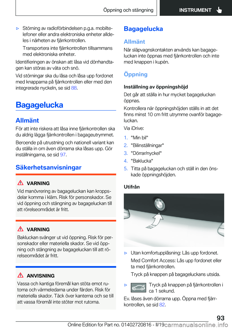 BMW X4 2019  InstruktionsbÖcker (in Swedish) x�S�t�