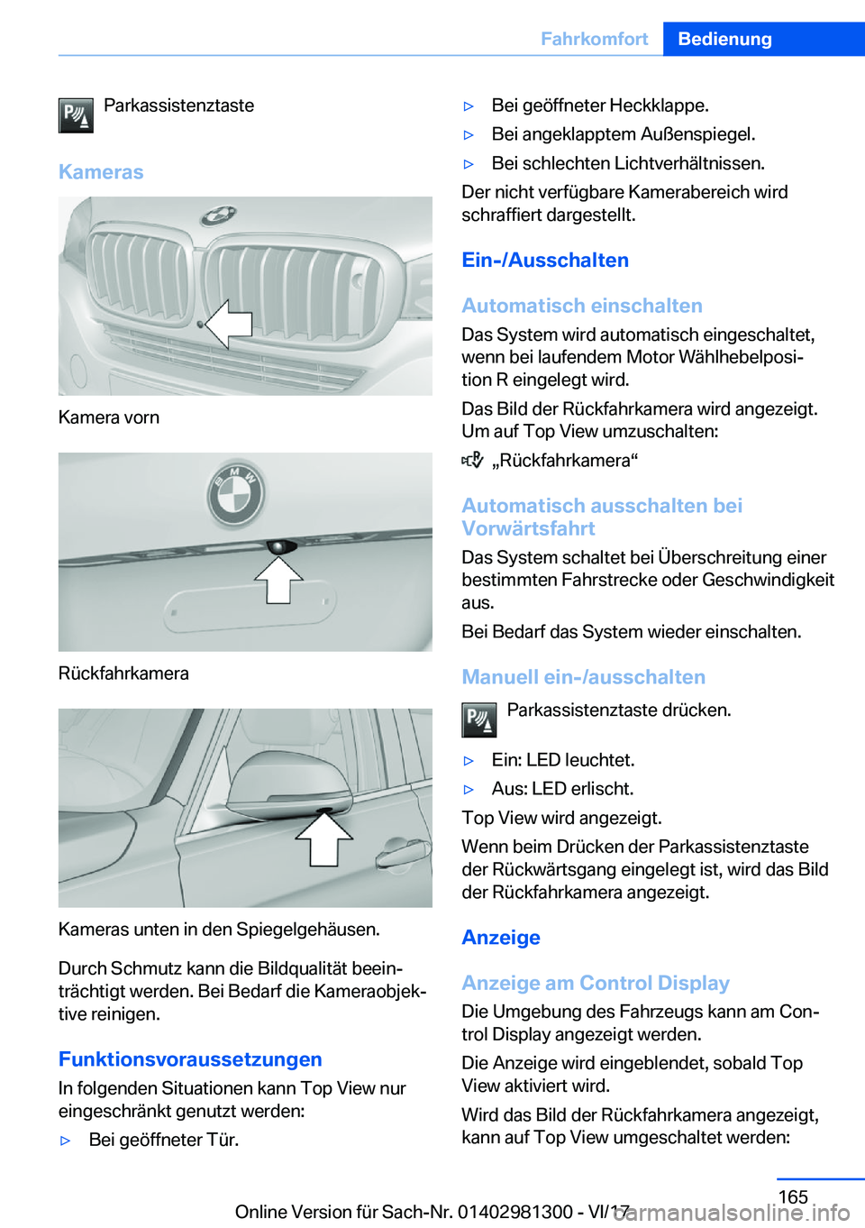 BMW X4 2018  Betriebsanleitungen (in German) �P�a�r�k�a�s�s�i�s�t�e�n�z�t�a�s�t�e
�K�a�m�e�r�a�s
�K�a�m�e�r�a� �v�o�r�n
�R�