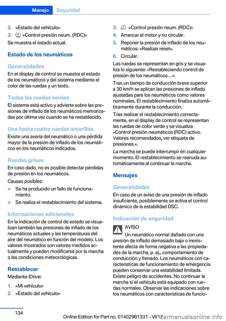 BMW X4 2018  Manuales de Empleo (in Spanish) �2�.�«�E�s�t�a�d�o� �d�e�l� �v�e�h�