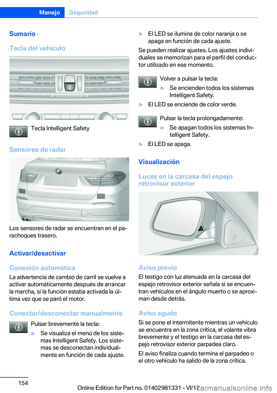 BMW X4 2018  Manuales de Empleo (in Spanish) �S�u�m�a�r�i�o
�T�e�c�l�a��d�e�l��v�e�h�