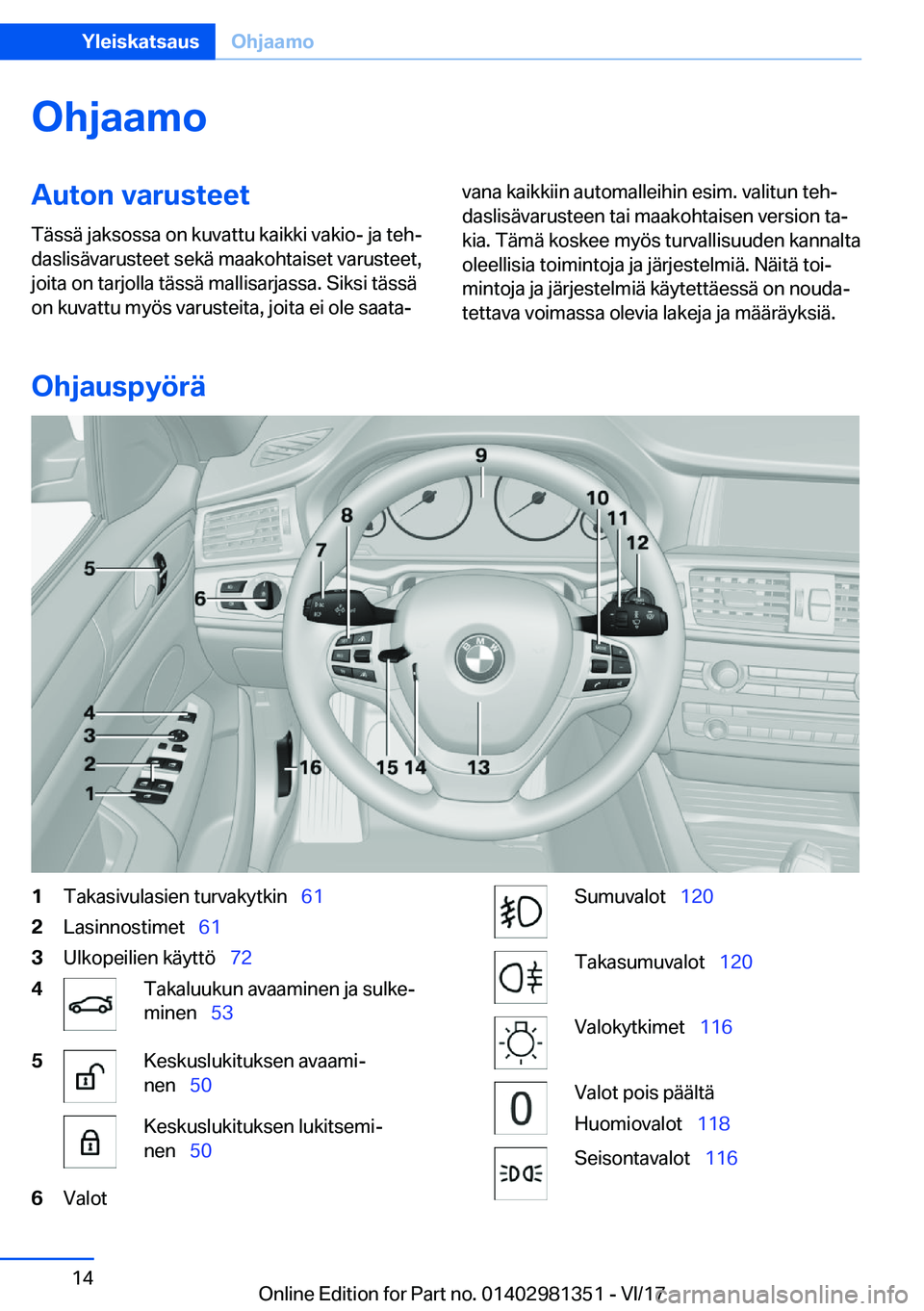 BMW X4 2018  Omistajan Käsikirja (in Finnish) �O�h�j�a�a�m�o�A�u�t�o�n��v�a�r�u�s�t�e�e�t�T�