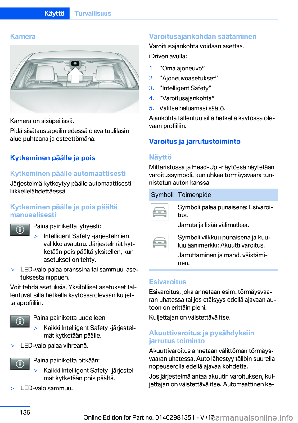 BMW X4 2018  Omistajan Käsikirja (in Finnish) �K�a�m�e�r�a
�K�a�m�e�r�a� �o�n� �s�i�s�