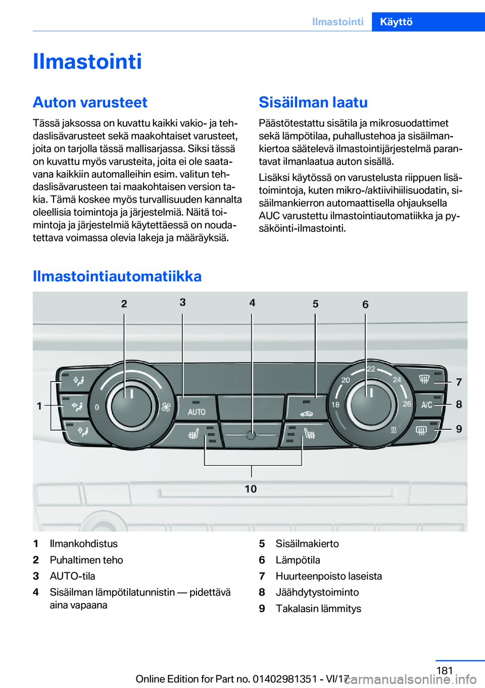 BMW X4 2018  Omistajan Käsikirja (in Finnish) �I�l�m�a�s�t�o�i�n�t�i�A�u�t�o�n��v�a�r�u�s�t�e�e�t
�T�