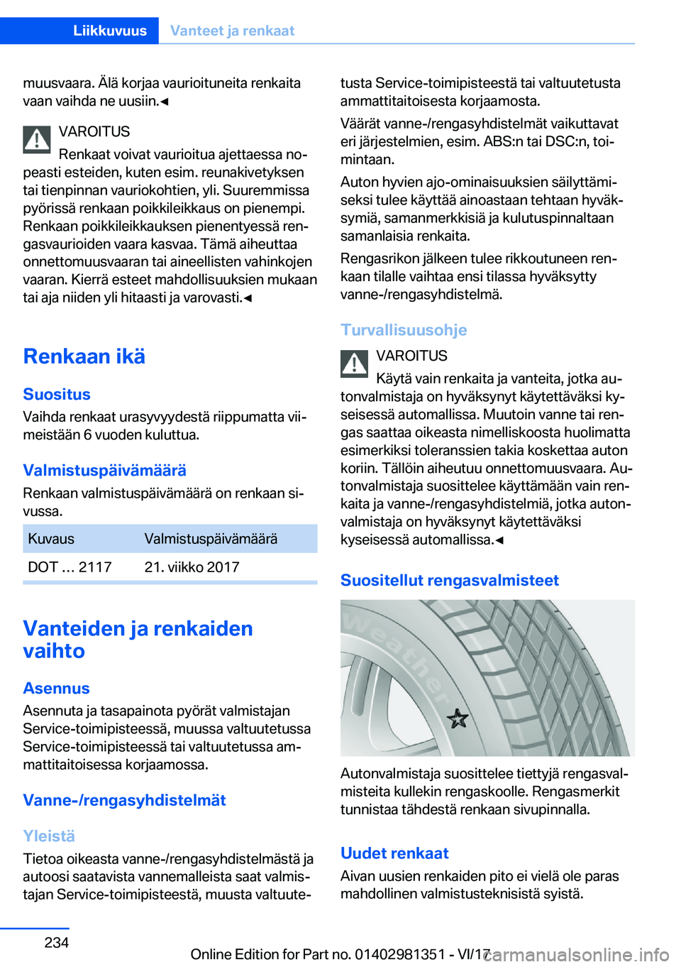 BMW X4 2018  Omistajan Käsikirja (in Finnish) �m�u�u�s�v�a�a�r�a�.� �