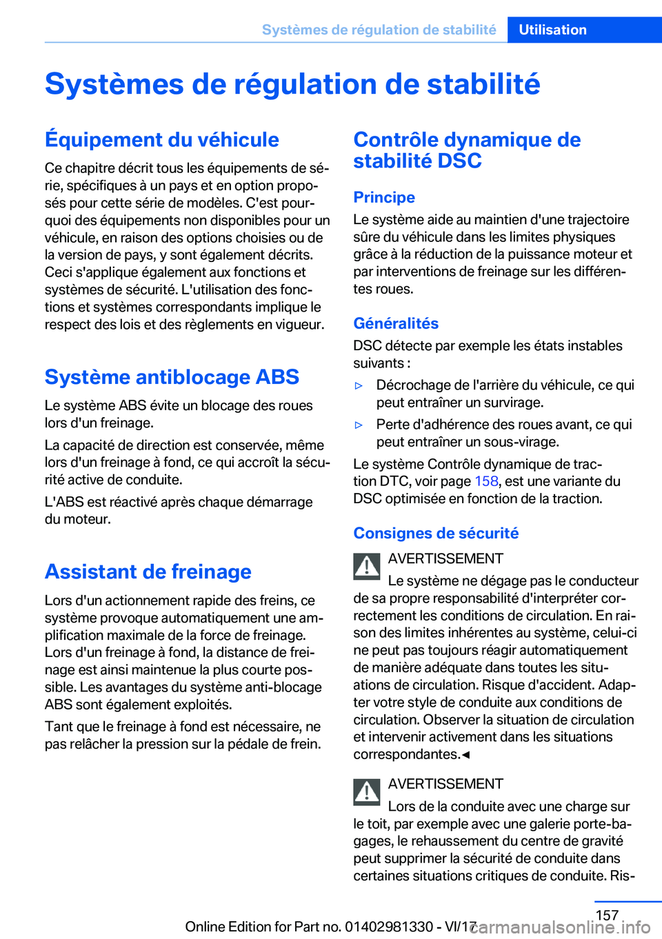 BMW X4 2018  Notices Demploi (in French) �S�y�s�t�è�m�e�s��d�e��r�é�g�u�l�a�t�i�o�n��d�e��s�t�a�b�i�l�i�t�é�