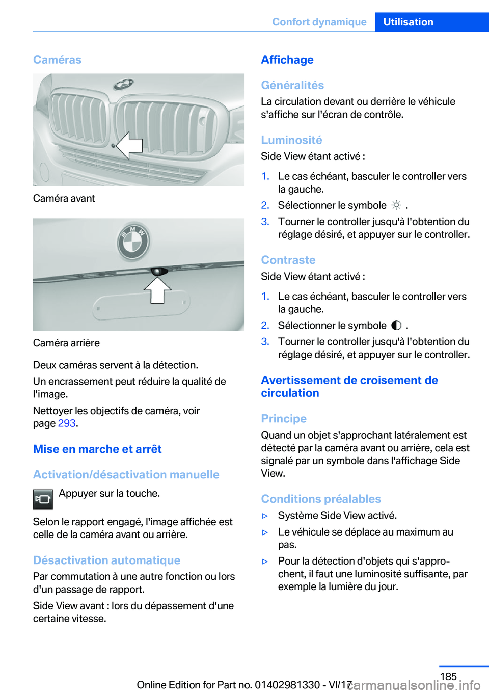 BMW X4 2018  Notices Demploi (in French) �C�a�m�é�r�a�s
�C�a�m�é�r�a� �a�v�a�n�t
�C�a�m�é�r�a� �a�r�r�i�è�r�e
�D�e�u�x� �c�a�m�é�r�a�s� �s�e�r�v�e�n�t� �