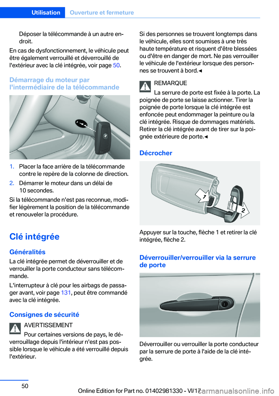 BMW X4 2018  Notices Demploi (in French) �D�é�p�o�s�e�r� �l�a� �t�é�l�é�c�o�m�m�a�n�d�e� �