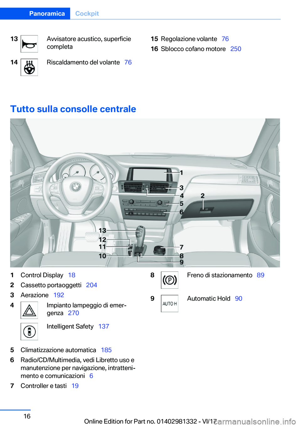 BMW X4 2018  Libretti Di Uso E manutenzione (in Italian) �1�3�A�v�v�i�s�a�t�o�r�e� �a�c�u�s�t�i�c�o�,� �s�u�p�e�r�f�i�c�i�e
�c�o�m�p�l�e�t�a�1�4�R�i�s�c�a�l�d�a�m�e�n�t�o� �d�e�l� �v�o�l�a�n�t�e\_ �7�6�1�5�R�e�g�o�l�a�z�i�o�n�e� �v�o�l�a�n�t�e\_�7�6�1�6