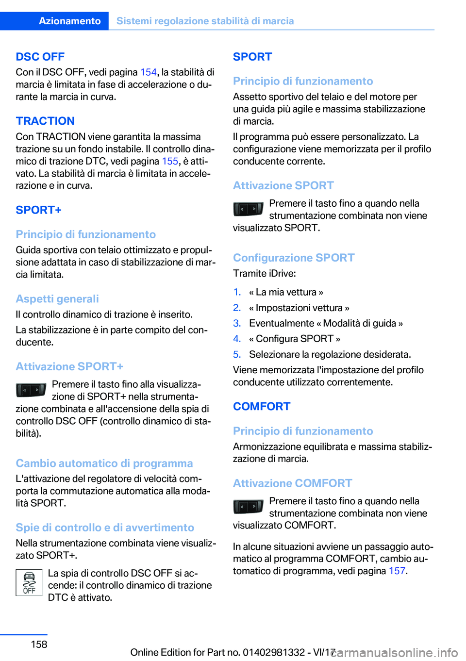 BMW X4 2018  Libretti Di Uso E manutenzione (in Italian) �D�S�C��O�F�F�C�o�n� �i�l� �D�S�C� �O�F�F�,� �v�e�d�i� �p�a�g�i�n�a�  �1�5�4�,� �l�a� �s�t�a�b�i�l�i�t�