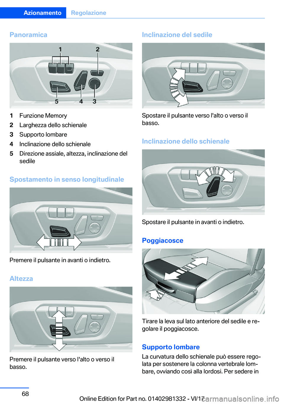 BMW X4 2018  Libretti Di Uso E manutenzione (in Italian) �P�a�n�o�r�a�m�i�c�a�1�F�u�n�z�i�o�n�e� �M�e�m�o�r�y�2�L�a�r�g�h�e�z�z�a� �d�e�l�l�o� �s�c�h�i�e�n�a�l�e�3�S�u�p�p�o�r�t�o� �l�o�m�b�a�r�e�4�I�n�c�l�i�n�a�z�i�o�n�e� �d�e�l�l�o� �s�c�h�i�e�n�a�l�e�5�D