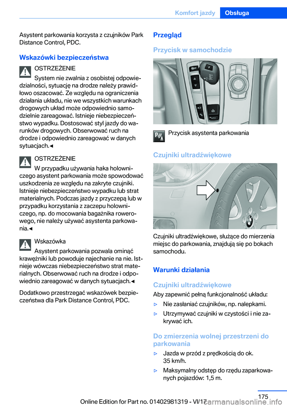 BMW X4 2018  Instrukcja obsługi (in Polish) �A�s�y�s�t�e�n�t� �p�a�r�k�o�w�a�n�i�a� �k�o�r�z�y�s�t�a� �z� �c�z�u�j�n�i�k�