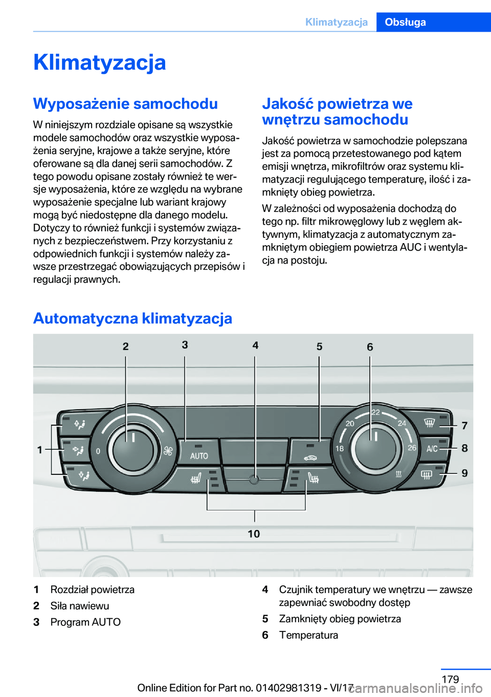 BMW X4 2018  Instrukcja obsługi (in Polish) �K�l�i�m�a�t�y�z�a�c�j�a�W�y�p�o�s�a9�e�n�i�e��s�a�m�o�c�h�o�d�u
�W� �n�i�n�i�e�j�s�z�y�m� �r�o�z�d�z�i�a�l�e� �o�p�i�s�a�n�e� �s�
