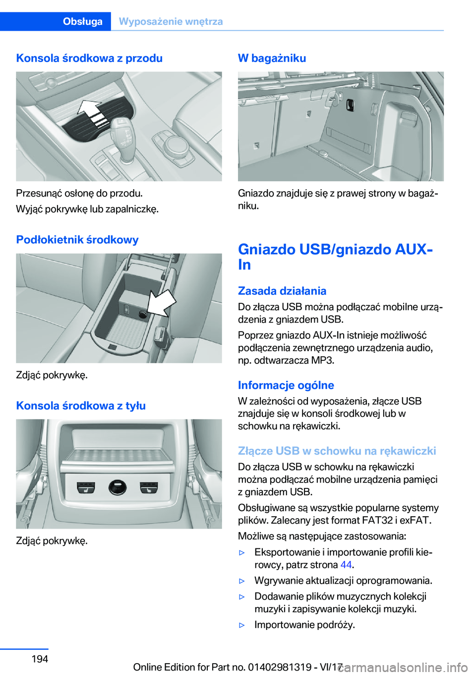 BMW X4 2018  Instrukcja obsługi (in Polish) �K�o�n�s�o�l�a��r�o�d�k�o�w�a��z��p�r�z�o�d�u
�P�r�z�e�s�u�n�