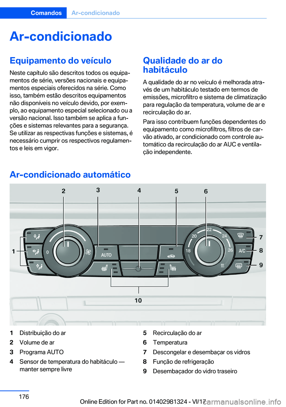 BMW X4 2018  Manual do condutor (in Portuguese) �A�r�-�c�o�n�d�i�c�i�o�n�a�d�o�E�q�u�i�p�a�m�e�n�t�o��d�o��v�e�