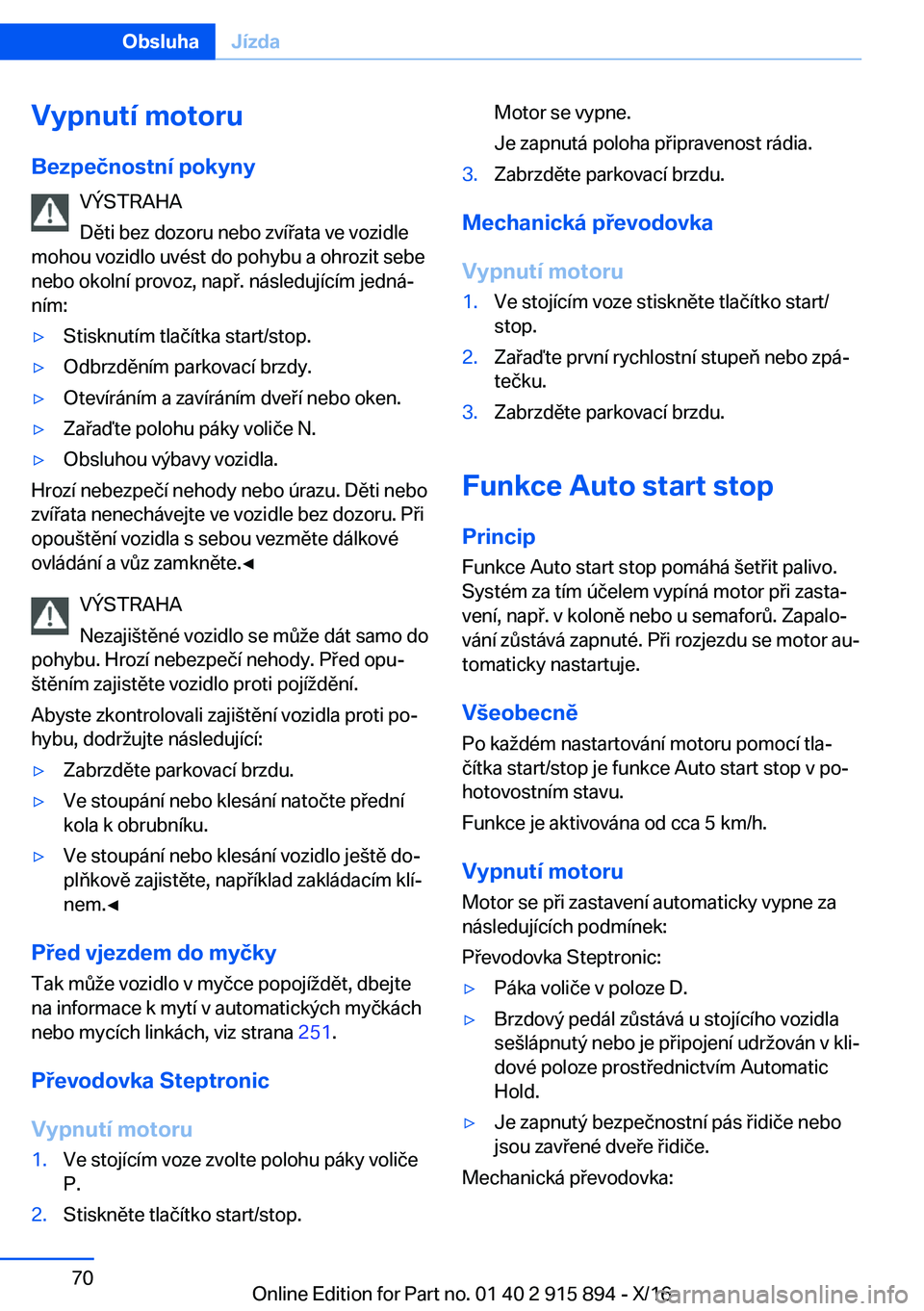 BMW X4 2017  Návod na použití (in Czech) �V�y�p�n�u�t�