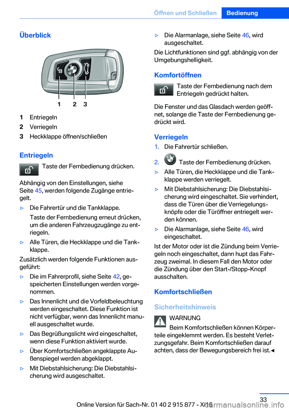 BMW X4 2017  Betriebsanleitungen (in German) �