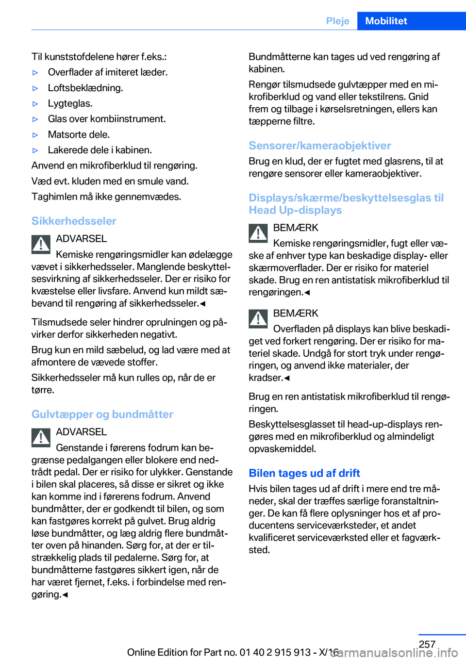 BMW X4 2017  InstruktionsbØger (in Danish) �T�i�l� �k�u�n�s�t�s�t�o�f�d�e�l�e�n�e� �h�