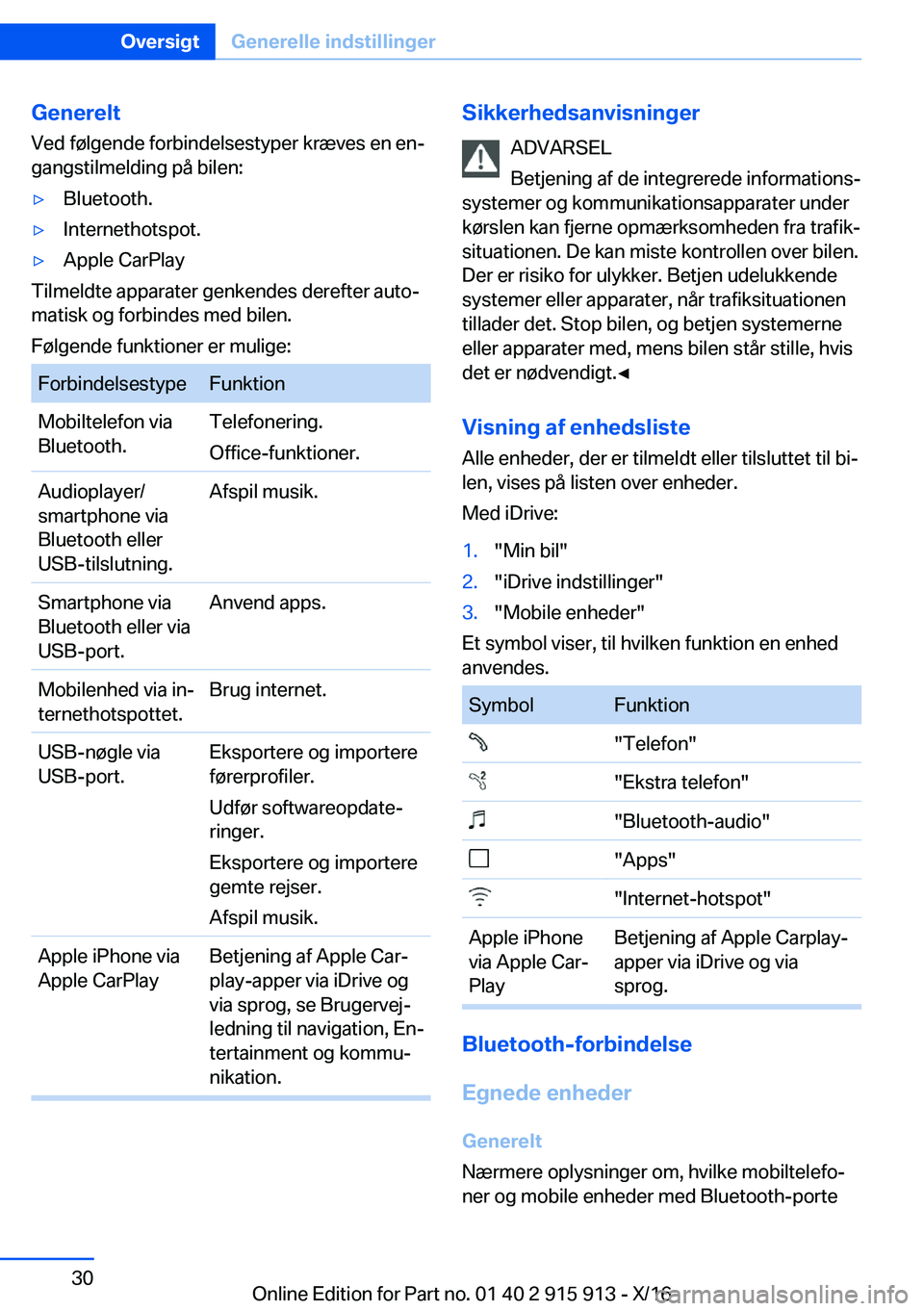 BMW X4 2017  InstruktionsbØger (in Danish) �G�e�n�e�r�e�l�t�V�e�d� �f�
