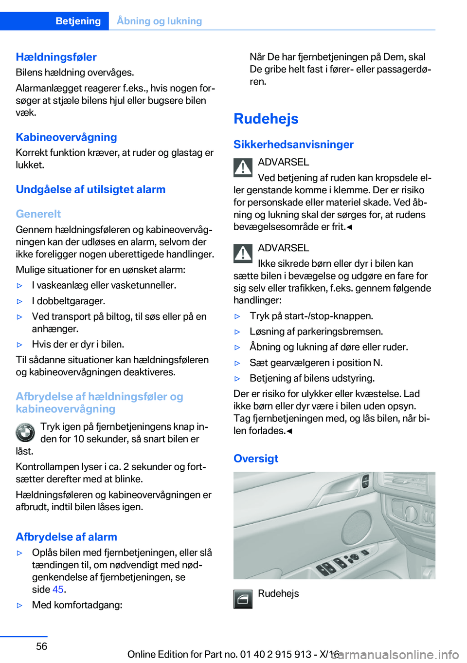 BMW X4 2017  InstruktionsbØger (in Danish) �H�æ�l�d�n�i�n�g�s�f�