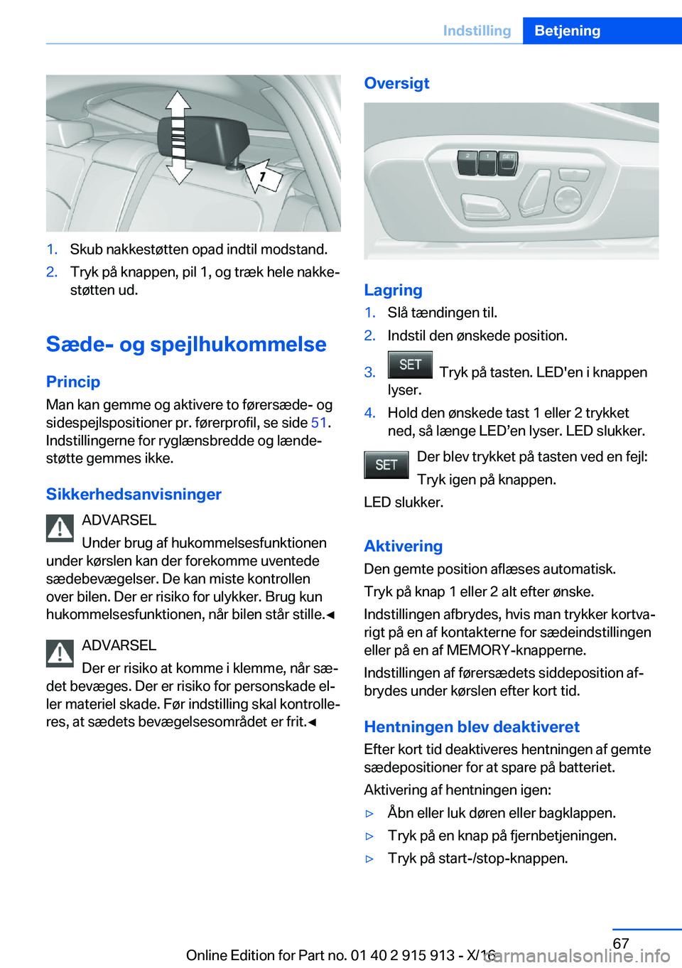 BMW X4 2017  InstruktionsbØger (in Danish) �1�.�S�k�u�b� �n�a�k�k�e�s�t�