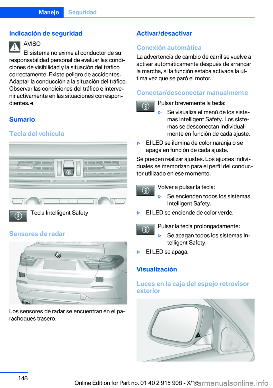 BMW X4 2017  Manuales de Empleo (in Spanish) �I�n�d�i�c�a�c�i�