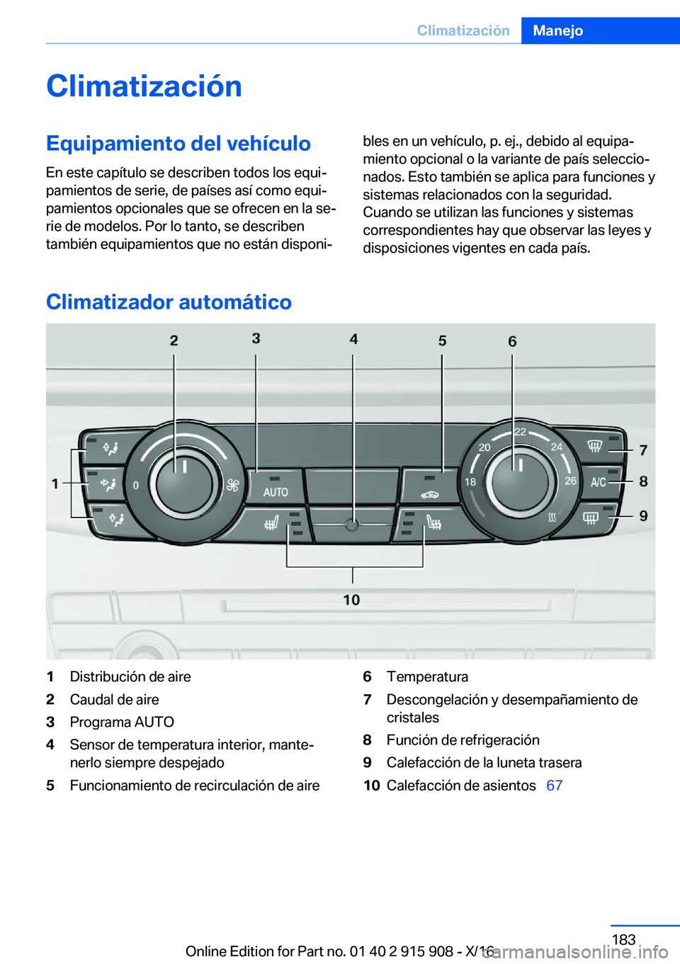 BMW X4 2017  Manuales de Empleo (in Spanish) �C�l�i�m�a�t�i�z�a�c�i�