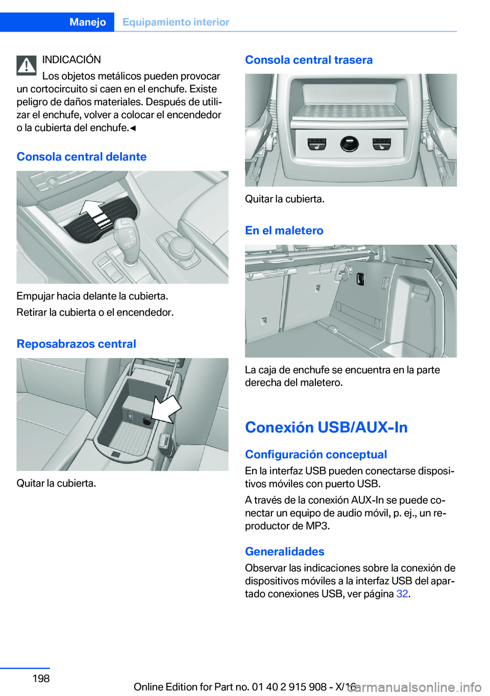 BMW X4 2017  Manuales de Empleo (in Spanish) �I�N�D�I�C�A�C�I�