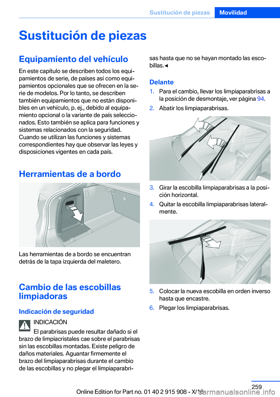 BMW X4 2017  Manuales de Empleo (in Spanish) �S�u�s�t�i�t�u�c�i�