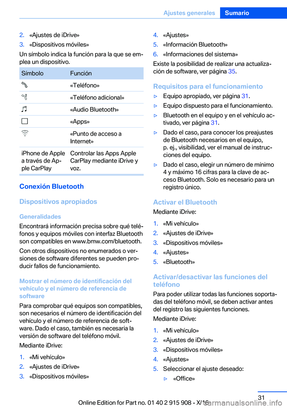 BMW X4 2017  Manuales de Empleo (in Spanish) �2�.�«�A�j�u�s�t�e�s� �d�e� �i�D�r�i�v�e�{�3�.�«�D�i�s�p�o�s�i�t�i�v�o�s� �m�