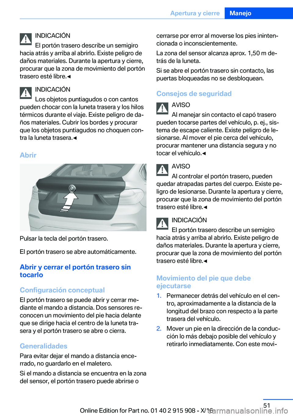 BMW X4 2017  Manuales de Empleo (in Spanish) �I�N�D�I�C�A�C�I�
