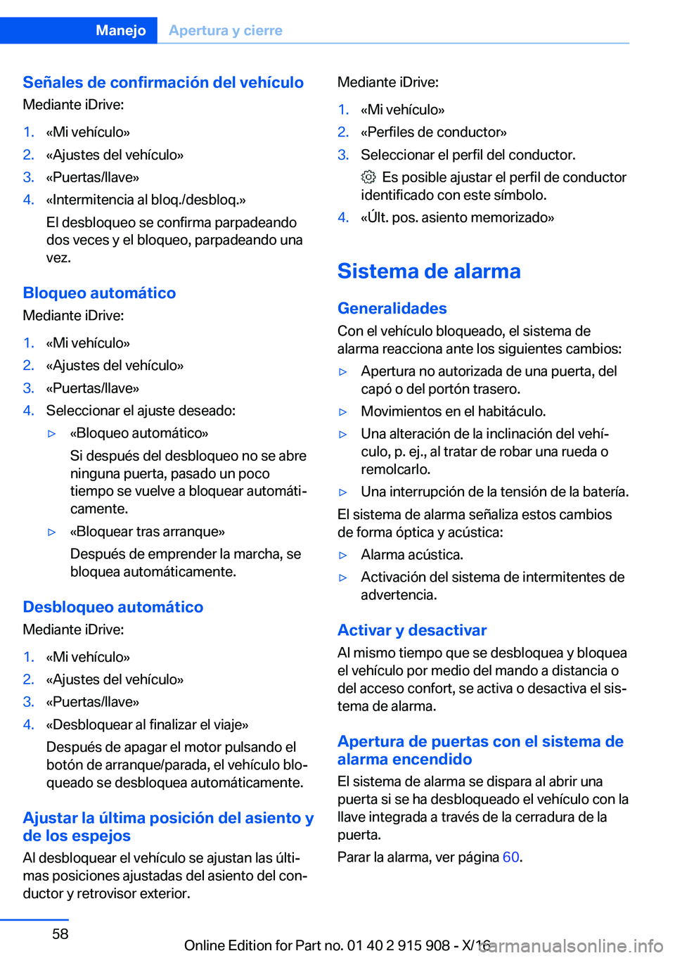 BMW X4 2017  Manuales de Empleo (in Spanish) �S�e�