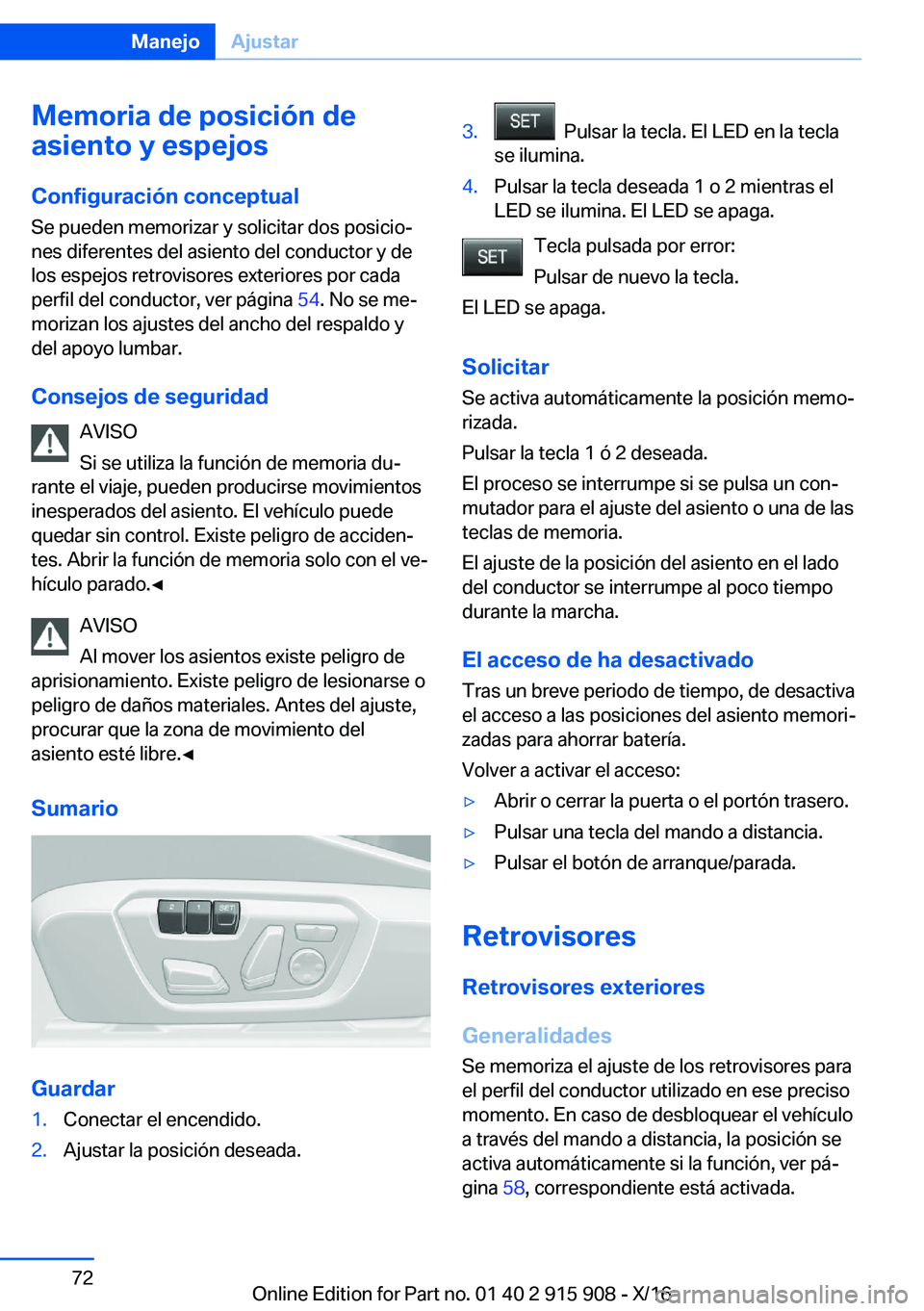 BMW X4 2017  Manuales de Empleo (in Spanish) �M�e�m�o�r�i�a��d�e��p�o�s�i�c�i�