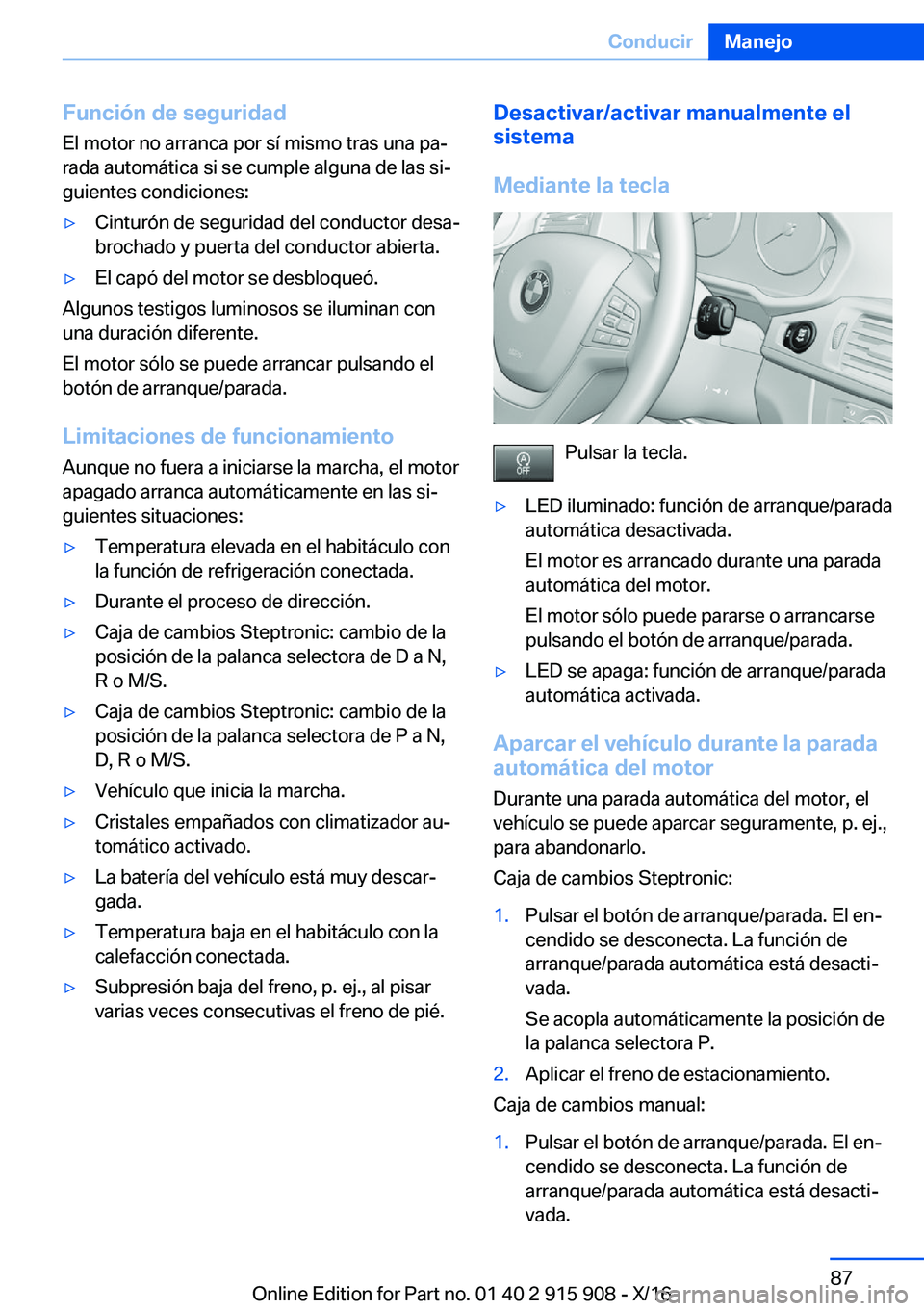BMW X4 2017  Manuales de Empleo (in Spanish) �F�u�n�c�i�