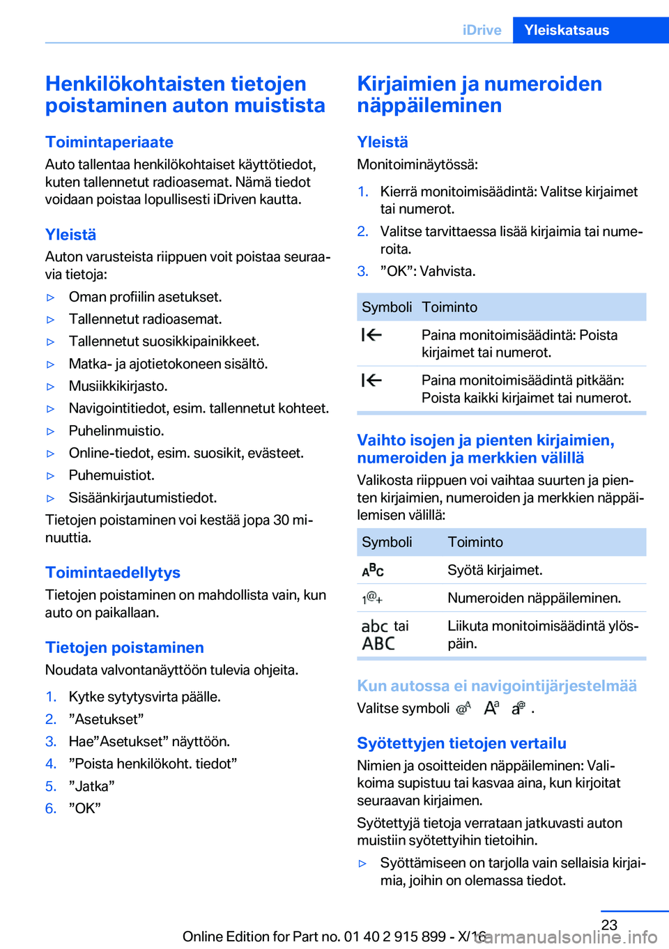BMW X4 2017  Omistajan Käsikirja (in Finnish) �H�e�n�k�i�l�