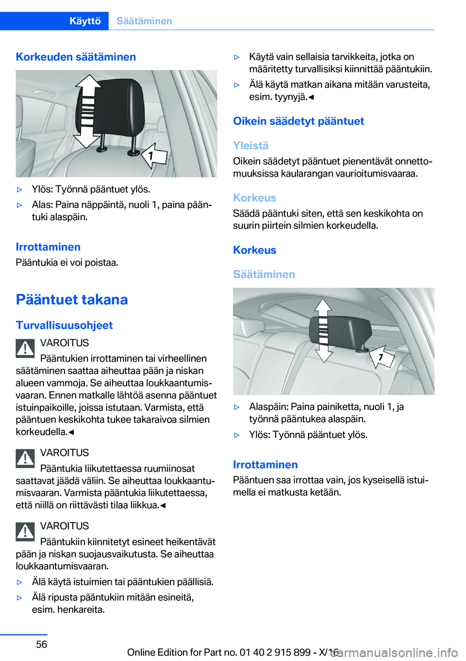 BMW X4 2017  Omistajan Käsikirja (in Finnish) �K�o�r�k�e�u�d�e�n��s�