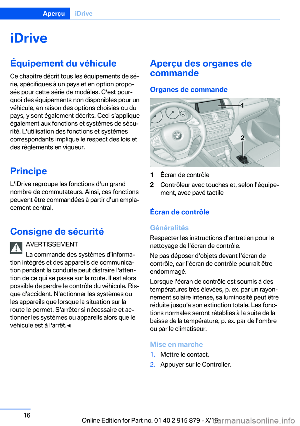 BMW X4 2017  Notices Demploi (in French) �i�D�r�i�v�e�