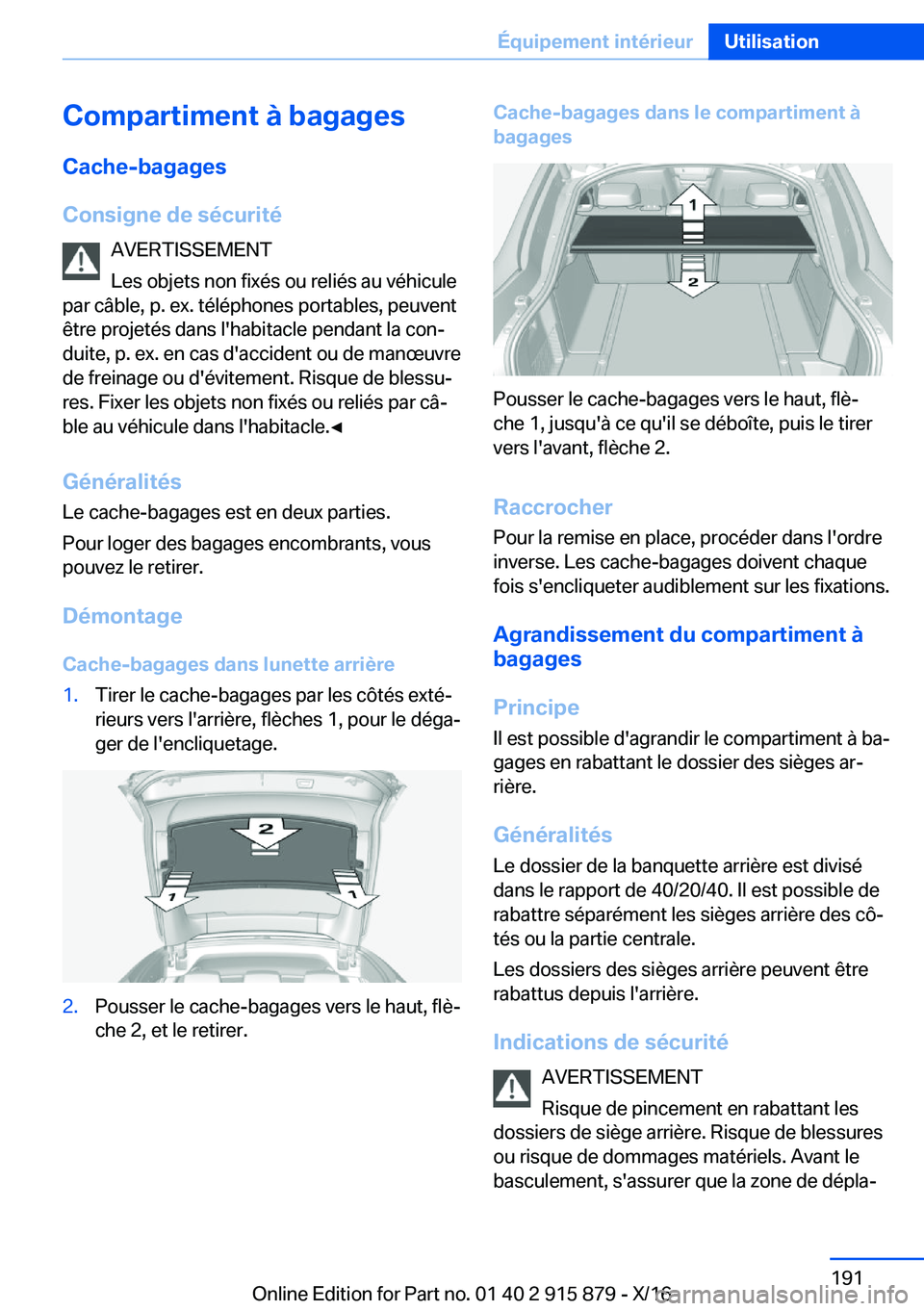BMW X4 2017  Notices Demploi (in French) �C�o�m�p�a�r�t�i�m�e�n�t��