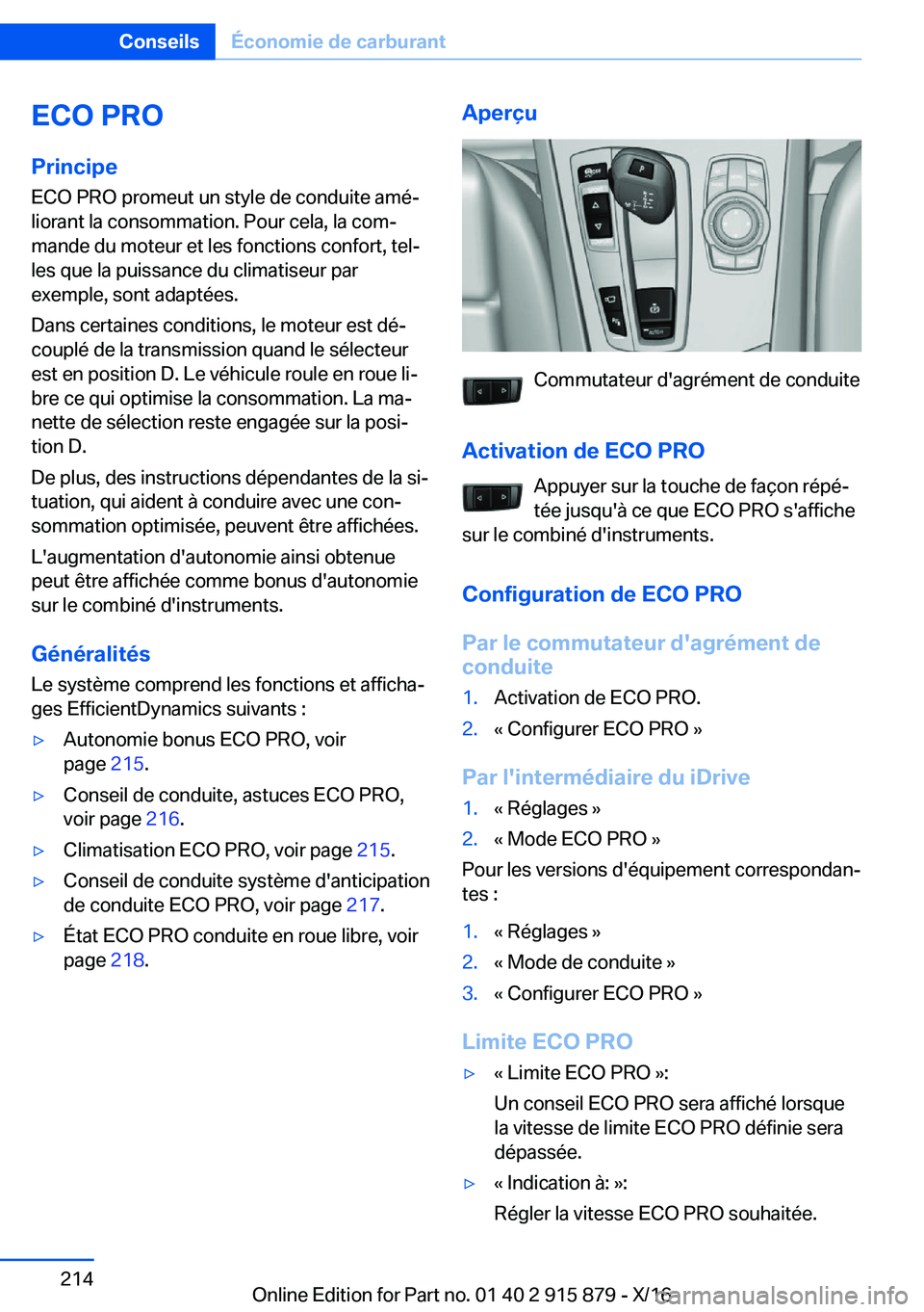 BMW X4 2017  Notices Demploi (in French) �E�C�O��P�R�O
�P�r�i�n�c�i�p�e �E�C�O� �P�R�O� �p�r�o�m�e�u�t� �u�n� �s�t�y�l�e� �d�e� �c�o�n�d�u�i�t�e� �a�m�éj
�l�i�o�r�a�n�t� �l�a� �c�o�n�s�o�m�m�a�t�i�o�n�.� �P�o�u�r� �c�e�l�a�,� �l�a� �c�o�m