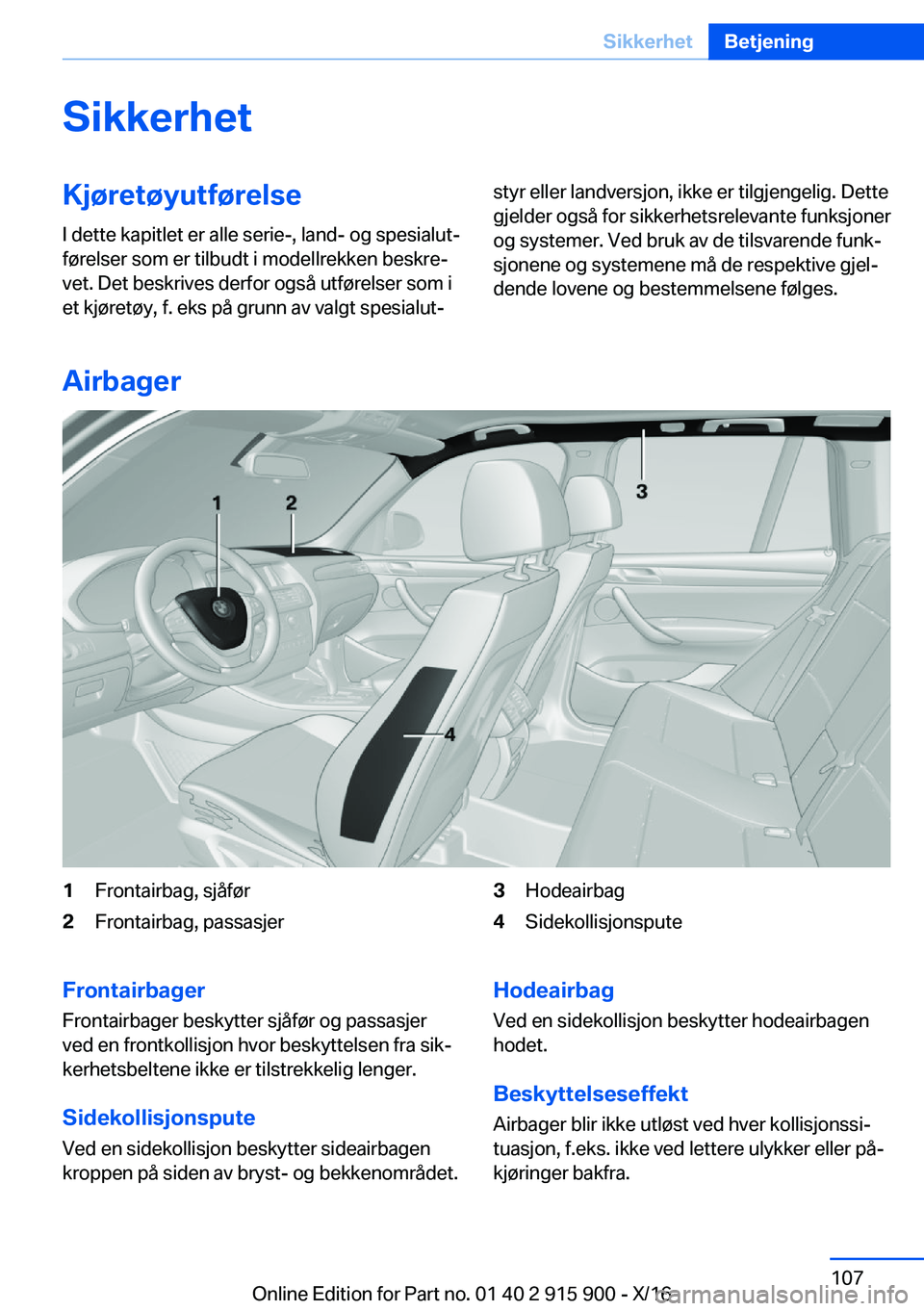 BMW X4 2017  InstruksjonsbØker (in Norwegian) �S�i�k�k�e�r�h�e�t�K�j�