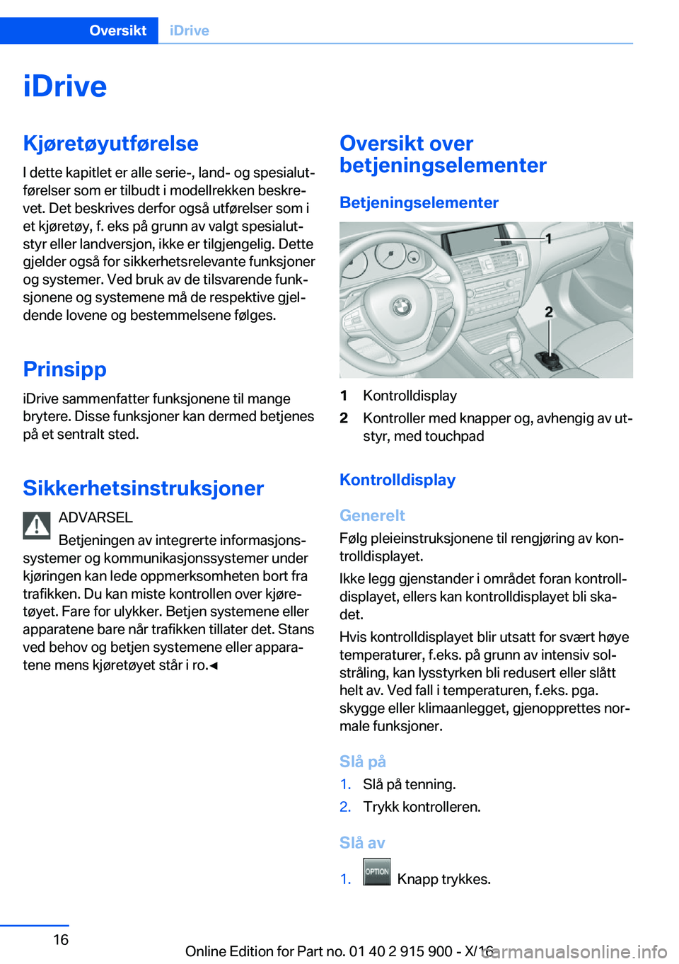BMW X4 2017  InstruksjonsbØker (in Norwegian) �i�D�r�i�v�e�K�j�