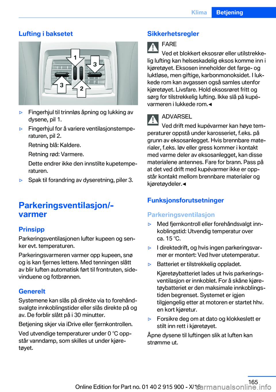 BMW X4 2017  InstruksjonsbØker (in Norwegian) �L�u�f�t�i�n�g��i��b�a�k�s�e�t�e�t'y�F�i�n�g�e�r�h�j�u�l� �t�i�l� �t�r�i�n�n�l�