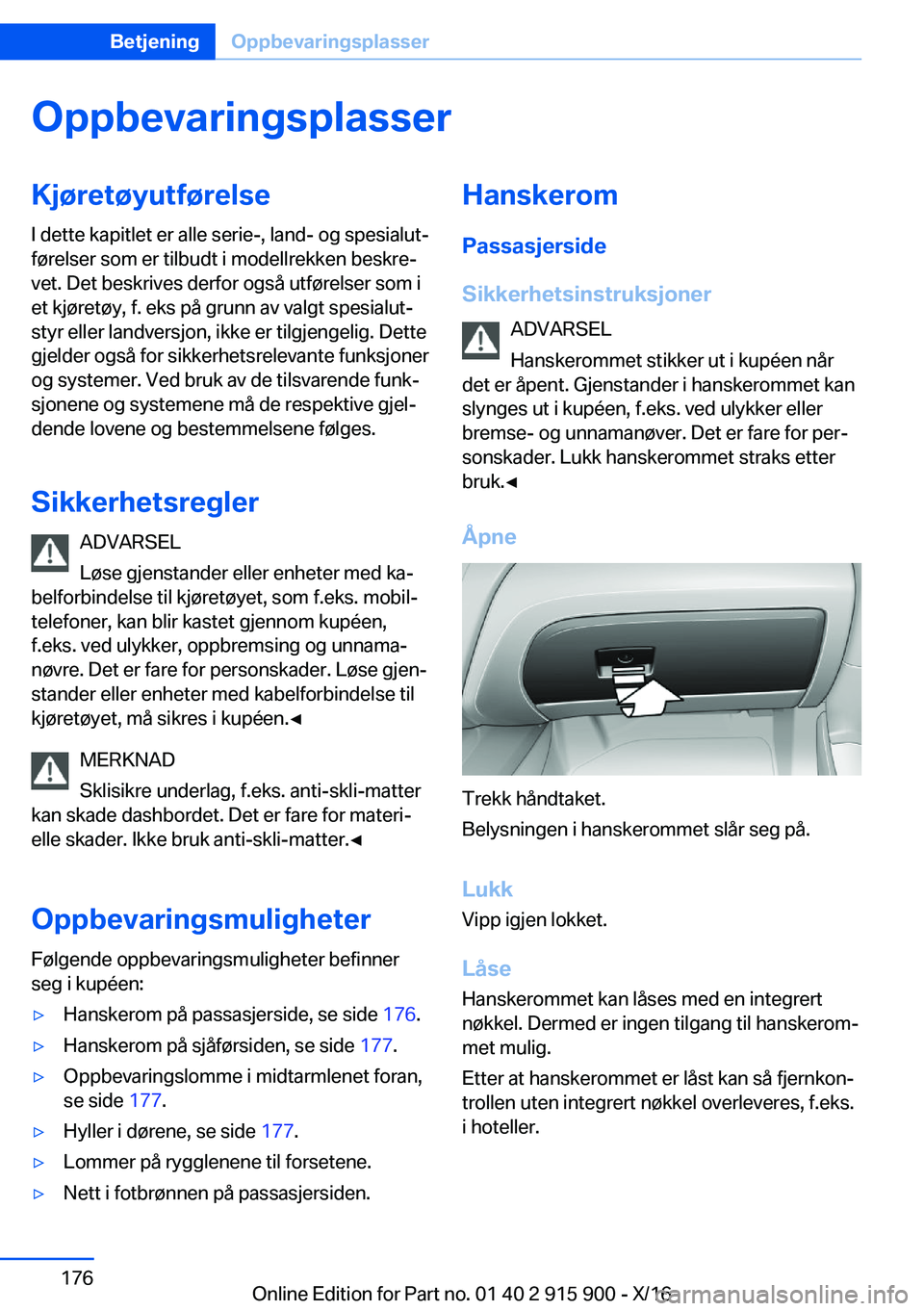 BMW X4 2017  InstruksjonsbØker (in Norwegian) �O�p�p�b�e�v�a�r�i�n�g�s�p�l�a�s�s�e�r�K�j�