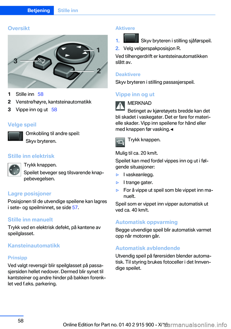 BMW X4 2017  InstruksjonsbØker (in Norwegian) �O�v�e�r�s�i�k�t�1�S�t�i�l�l�e� �i�n�n\_�5�8�2�V�e�n�s�t�r�e�/�h�