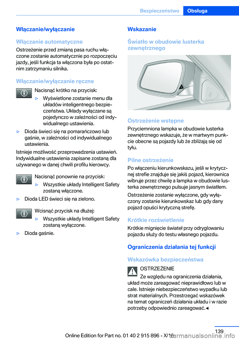 BMW X4 2017  Instrukcja obsługi (in Polish) �W�ł�