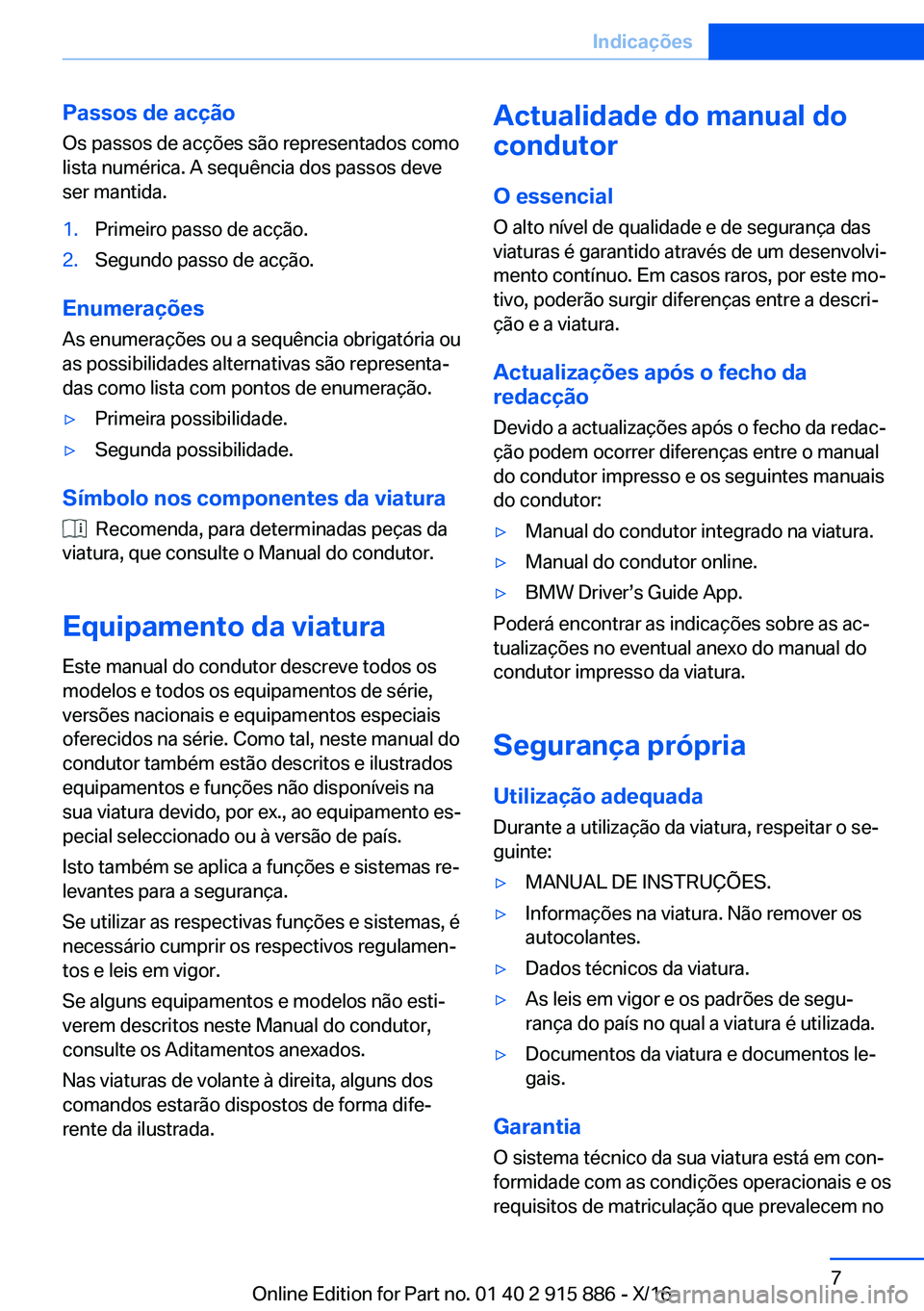 BMW X4 2017  Manual do condutor (in Portuguese) �P�a�s�s�o�s��d�e��a�c�